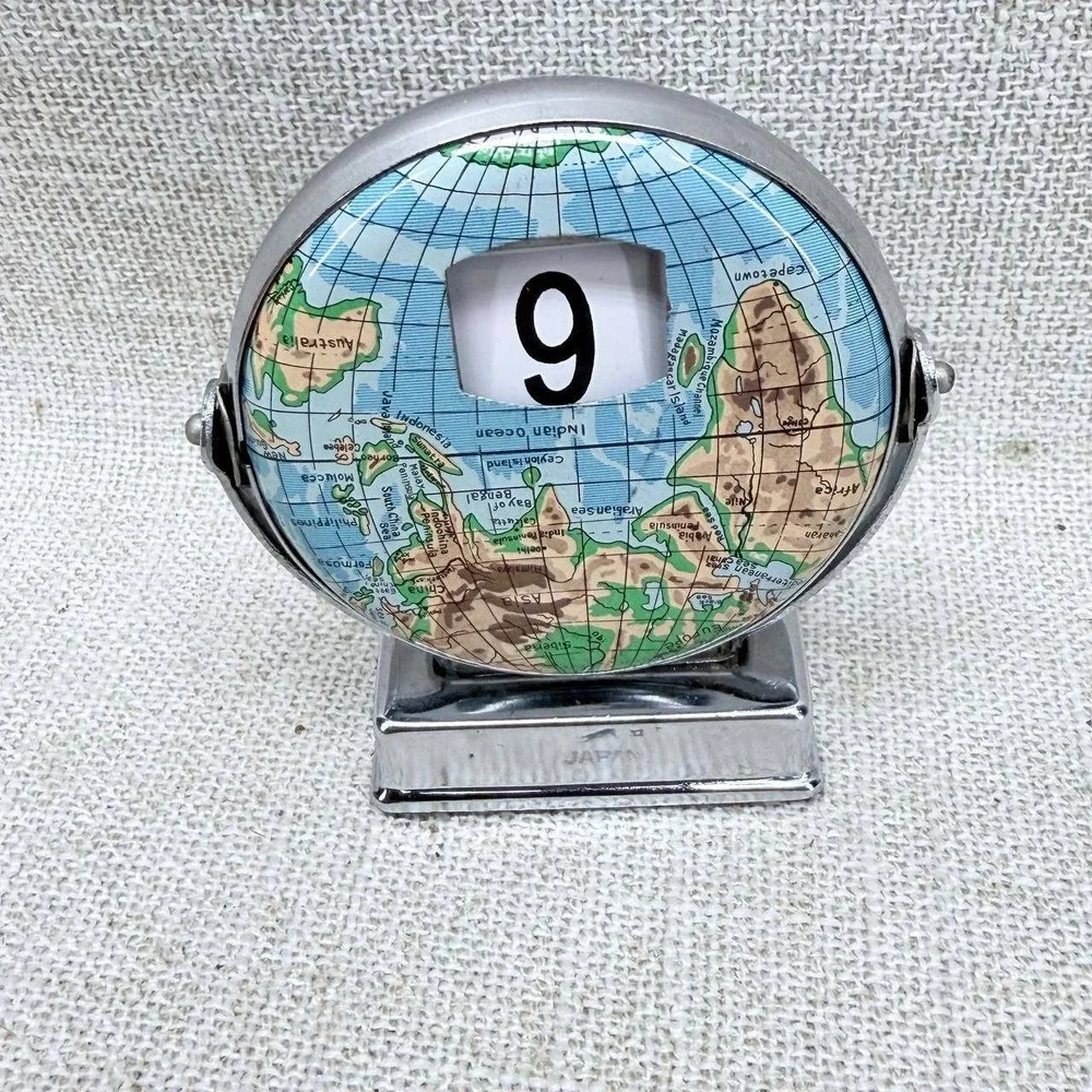 Vintage Japan Chrome Globe Perpetual Desk Calendar Mid Century Office Decor